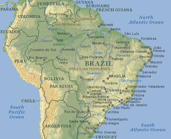 Mapa Jin Ameriky a Brazlie